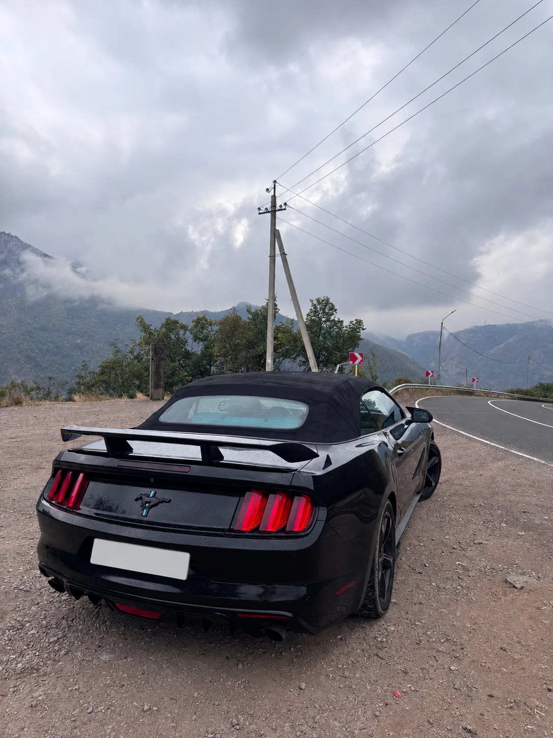Mustang — вид сзади на фоне гор